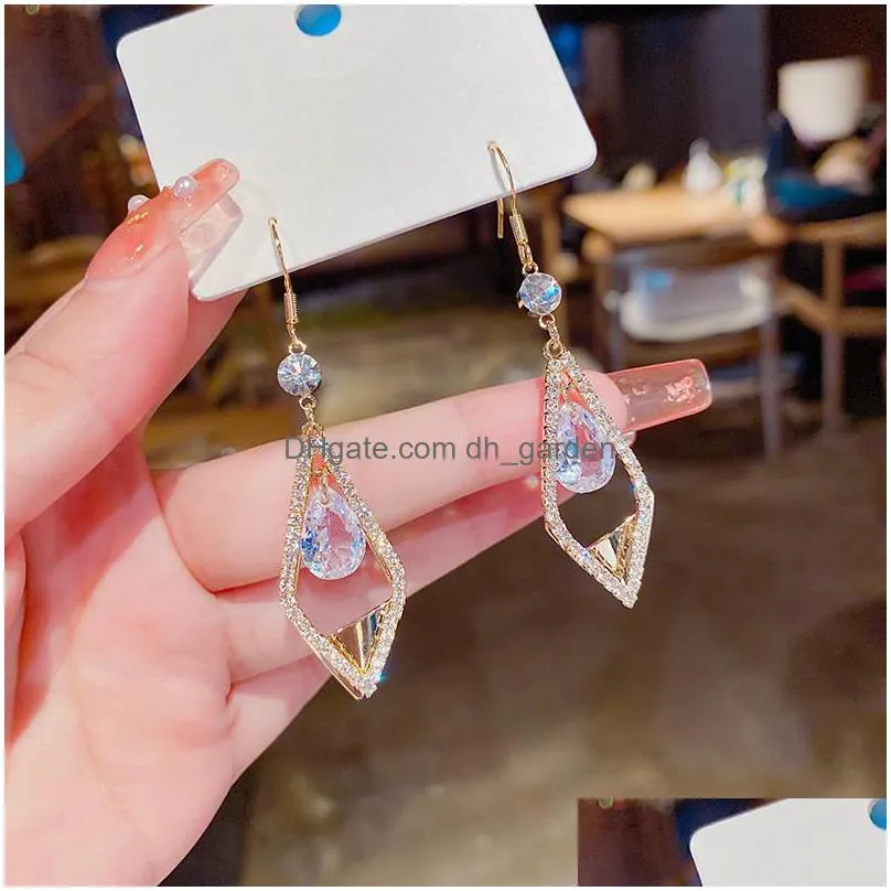 dangle chandelier micro pave zirconia plating long earrings for women korean style delicate earings bijoux