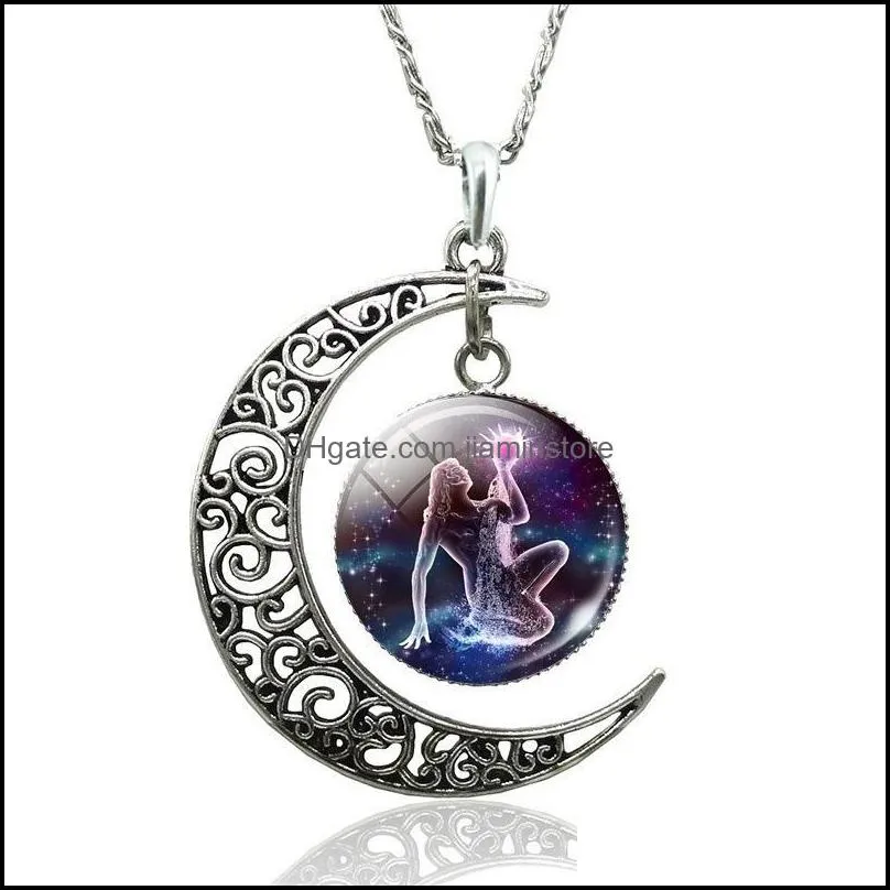 classic 12 constellation necklaces glass moon pendant clavicle chain necklace birthday gifts for women
