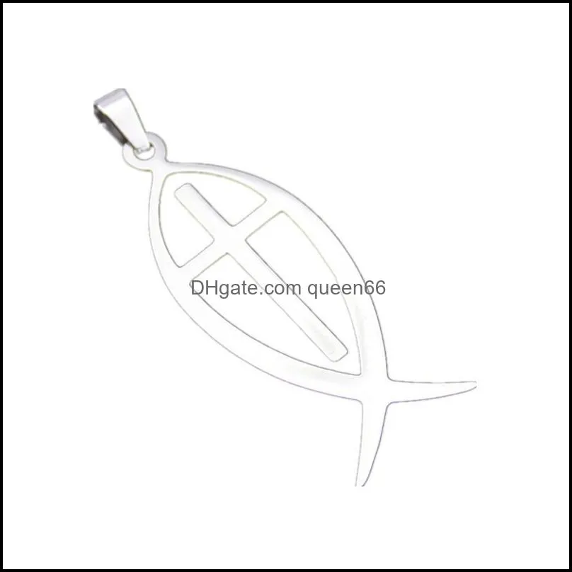 wholesale 10pcs/lot men womens jesus fish charms pendants stainless steel necklace jesus cross pendant necklace398 q2