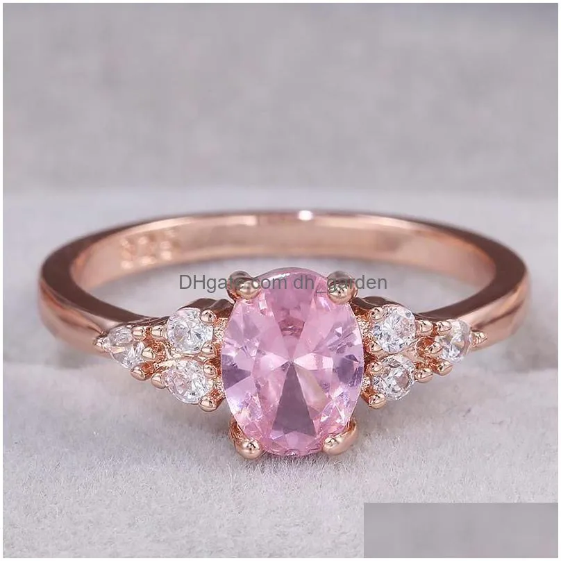wedding rings romantic pink cubic zircon stone princess with rose gold color engagement accessories tiny delicate for womenwedding