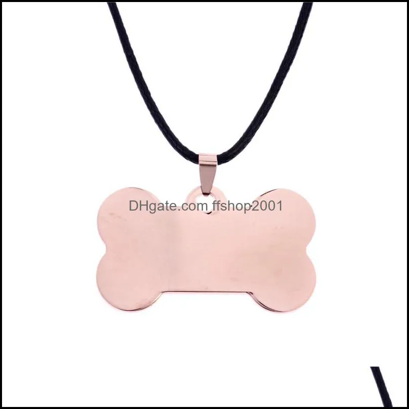 stainless steel pet cat dog tag necklace cute bone cat puppy dog collars necklace accessories jewelry fashion