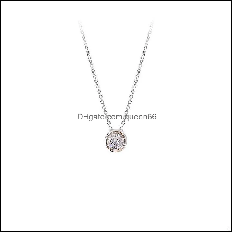 latest single stone necklace fine delicate box chain 925 sterling silver bezel 5mm sparking cubic zirconia simple jewelry 24 q2