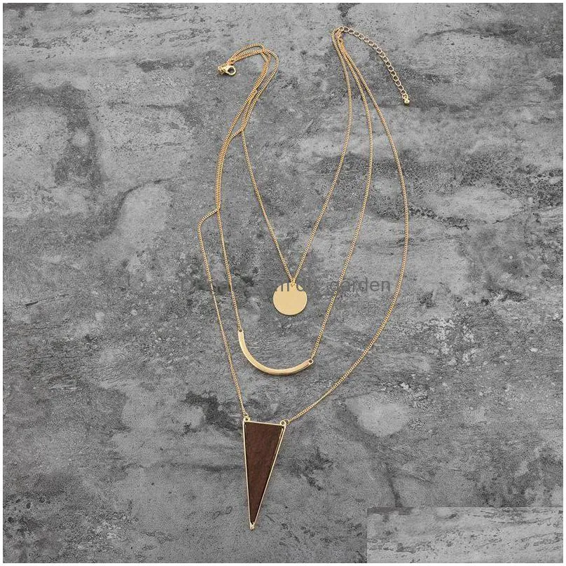 boho arrivals triangle wooden pendant layers necklaces femme vintage accessories statement necklaces