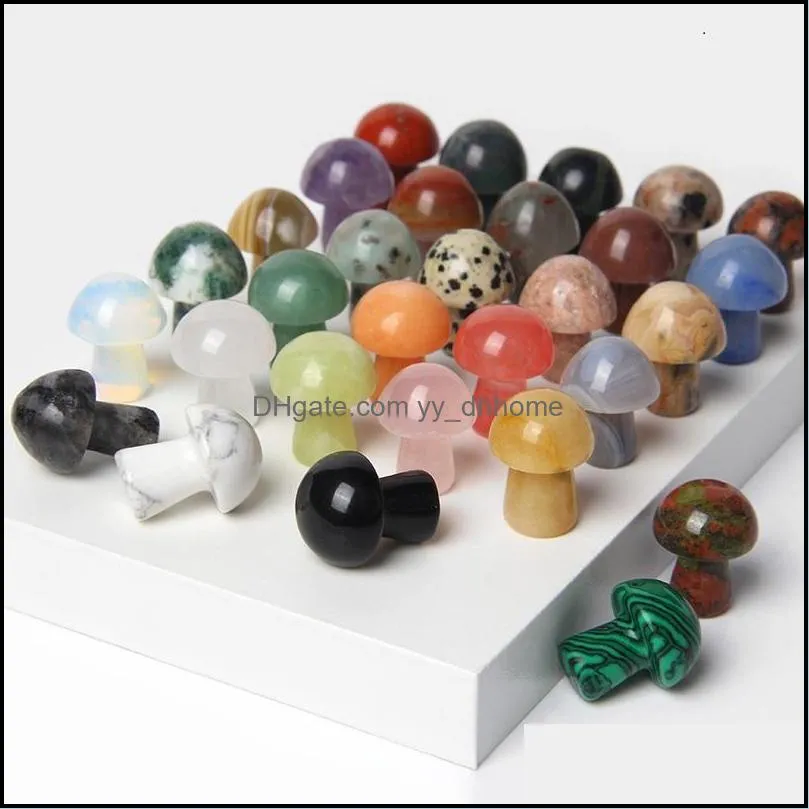 random color mini mushroom plant statue natural stone carving aquarium home decoration crystal polishing gem