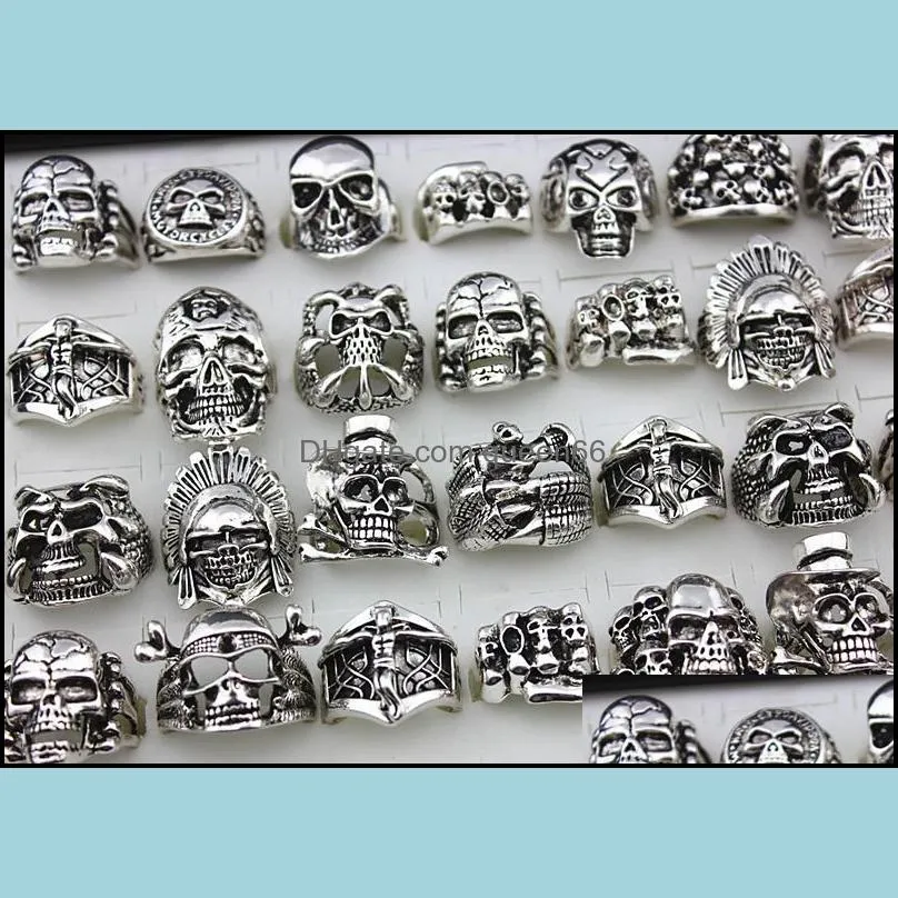 2017 gothic skull carved biker rings mens antisilver retro punk rings for men s fashion jewelry mixed styles bulk lots 