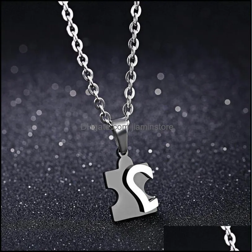 titanium steel love combining puzzle necklaces heart pendant for couple lovers black necklace jewelry