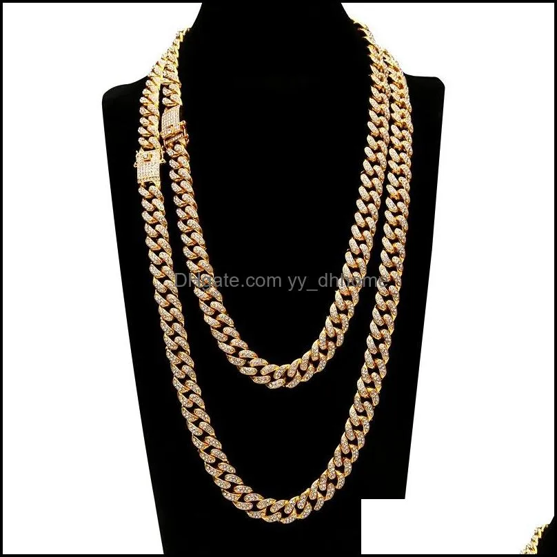 full diamond hip hop bling necklaces men women jewelry chains necklace gold silver cuban link chain gift m026f z