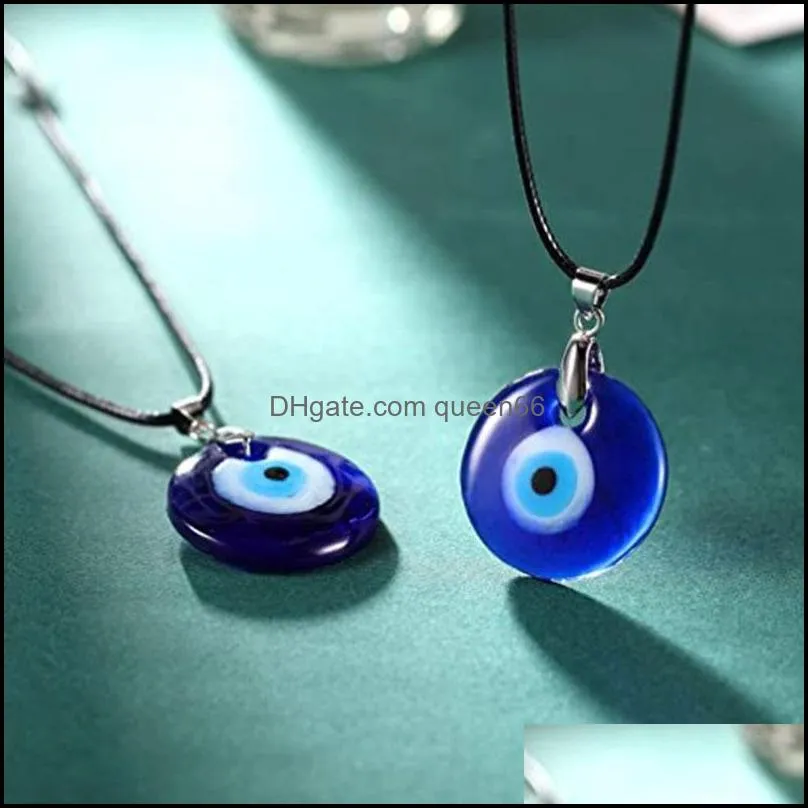 blue evil eye pendant necklace for women black wax cord chain men choker jewelry lucky amulet female party gift