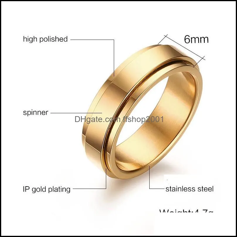 personalized spinner ring 6mm stainless steel gold rings for men rotatable wedding valentines day fashion jewelry giftz