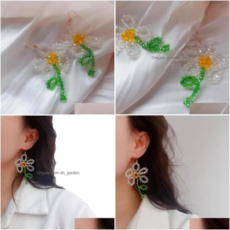 dangle chandelier handmade crystal daisy flower drop dangle earrings beach holiday fashion jewelry