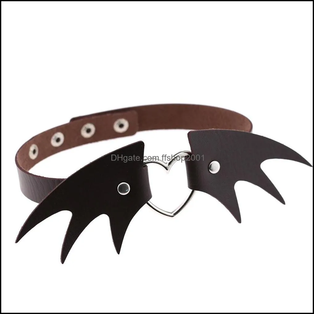 punk pu leather choker necklaces for women creative halloween devil wings necklet sexy party jewelry gift