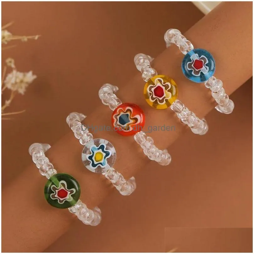 bohemian womens transparent glass beads multicolor glazed liuli handmade beaded rings set for women beach style gift