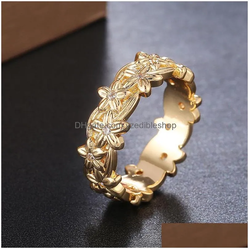 fashion jewelry engraved flowers ring ladys wedding anniversary gift ring
