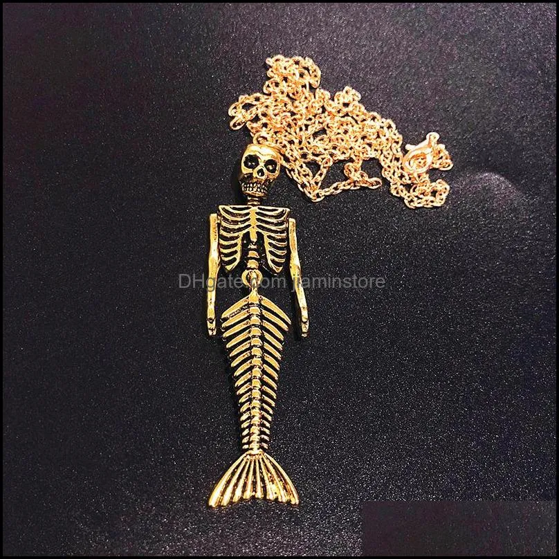 retro style arm adjustable mermaid skeleton pendant punk necklaces charms jewelry hanging decoration for halloween party
