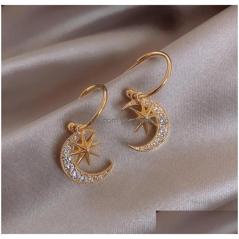 fashion jewelry s925 silver post earrings cute star moon dangle earrings