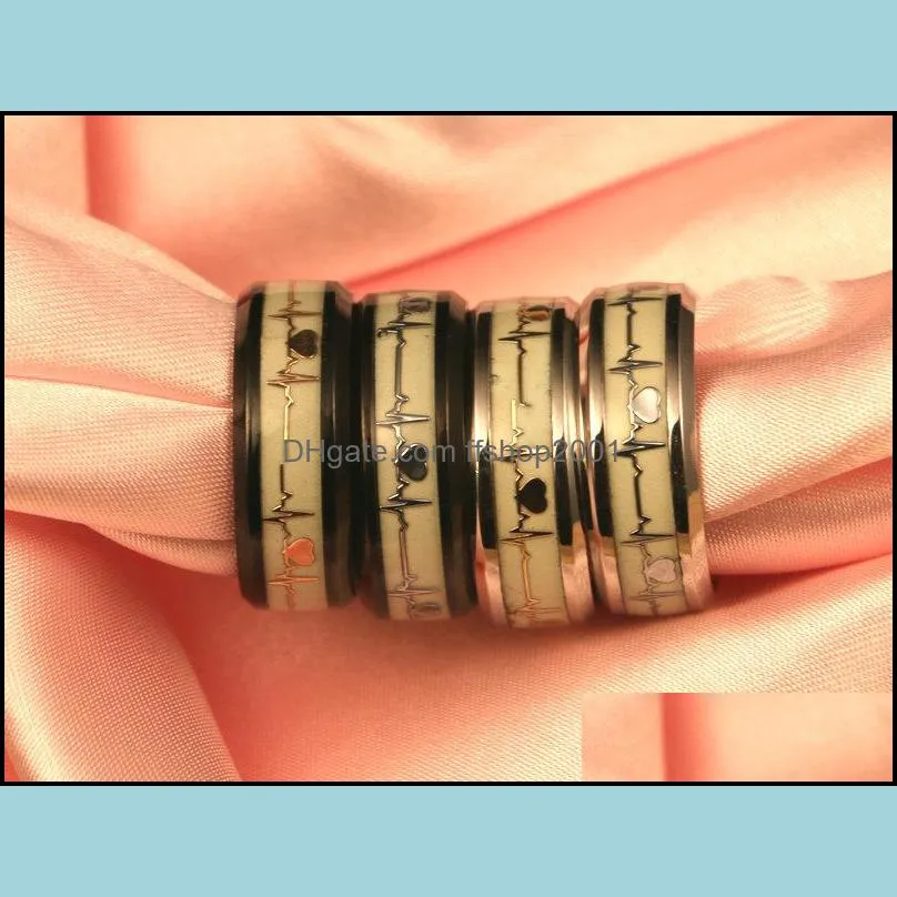  arrival luminous titanium steel heartbeat wedding rings for women men ecg couple rings fashion jewelry gift 2019