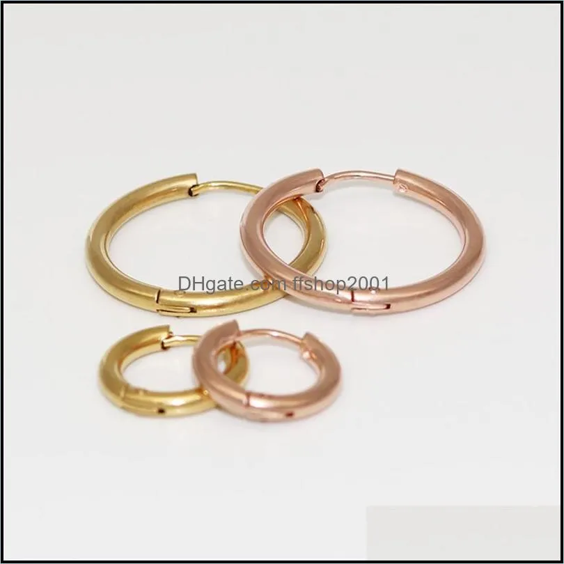 trendy round stianless steel hoop earring size 816mm small simple huggie gold rose gold earring fashion lucky jewelry gift for
