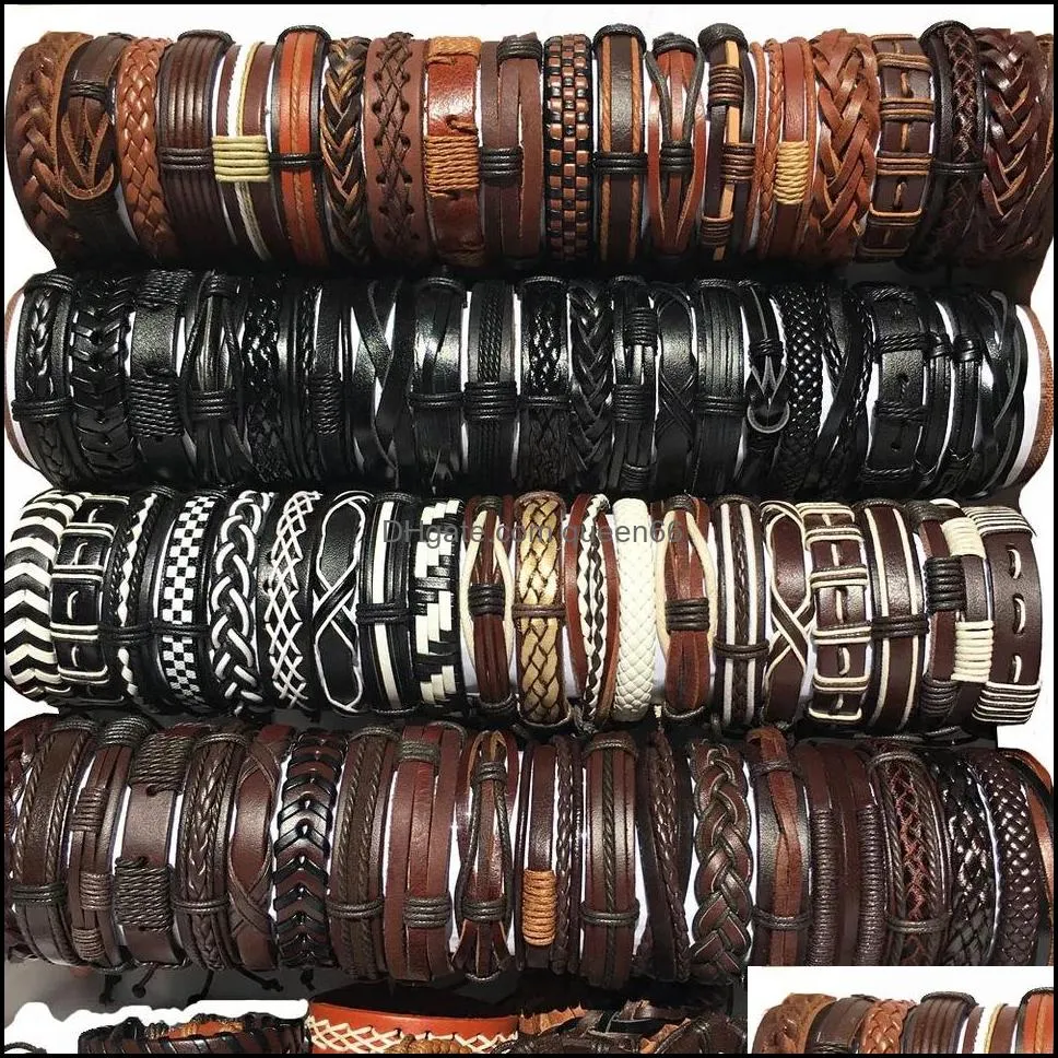 mix styles handmade braided leather charm bracelets for women men vintage wristband wrap bangle fashion party jewelry in bulk