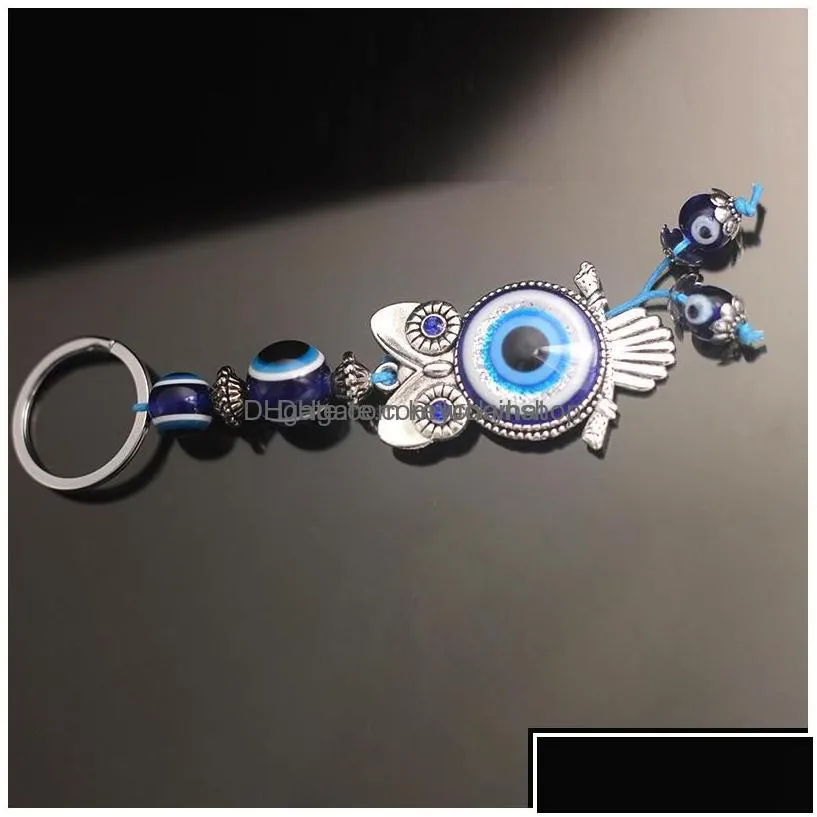 key rings fashion jewelry turkish symbol evil eye ring handmade vintage owl keychain drop delivery dhcn8