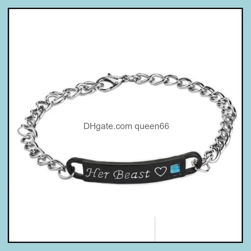 his queen her king his beauty her beast couple charm bracelet for women men love heart letter crown fashion jewelry gift