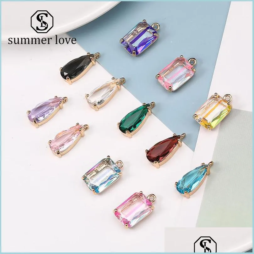 arrival colorful k9 crystal glass pendant for necklace earring fashion waterdrop square transparent copper charm for diy jewelry