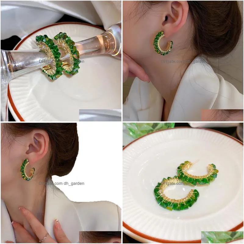 dangle chandelier beautiful green earrings 2022 shinning crystal half circle earings