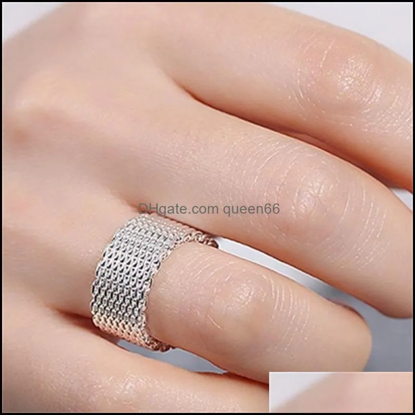 epacket dhs plated sterling silver net ring dhsr38 us size 6 7 8 9 10 womens 925 silver plate band rings jewelry 590 q2