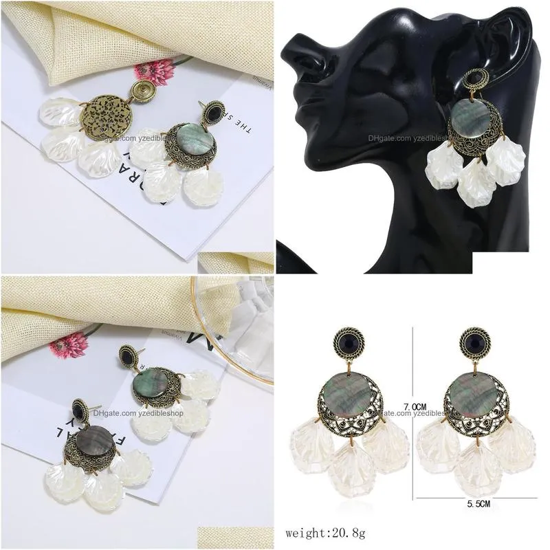 fashion jewelry shell flower petal tassel earrings hollowed flower dangle stud earrings