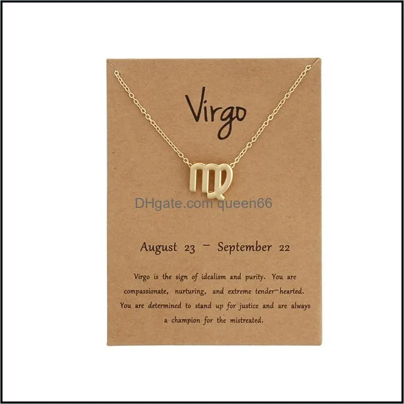  12 zodiac necklaces with gift card constellation sign pendant gold chains necklace for men women fashion jewelry in bulk