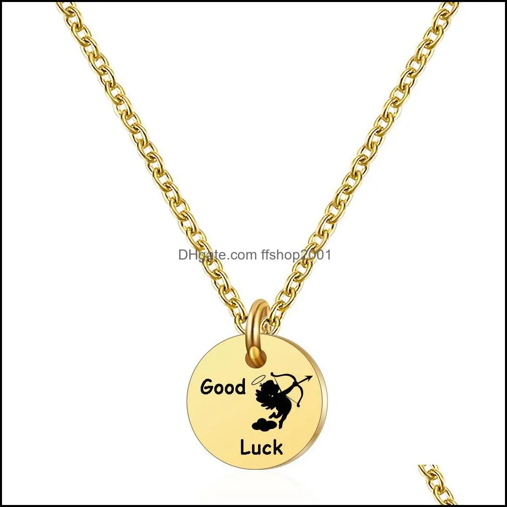 fashion stainless steel necklace for women gold clavicle chain creative round dog tag pendant necklace good luck jewelry