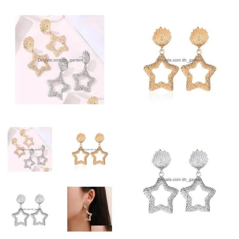 20pcs/lot arrive relief stud earring hollow out star shell ear drop women fashion metal geometric dangle earrings jewelry