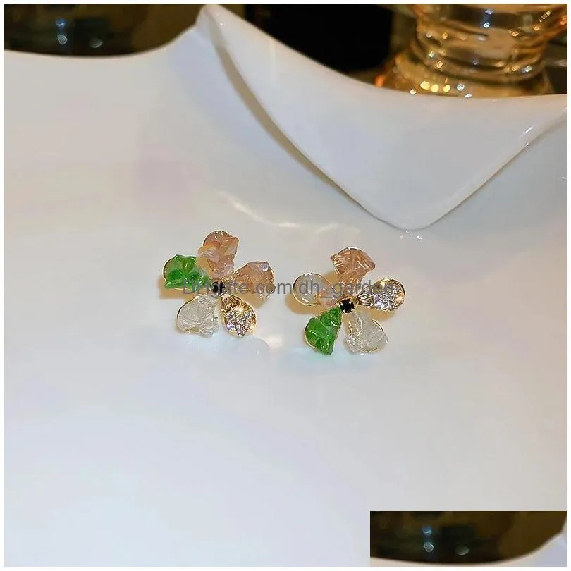 dangle chandelier colorful bling delicacy rhinestone flower stud earrings