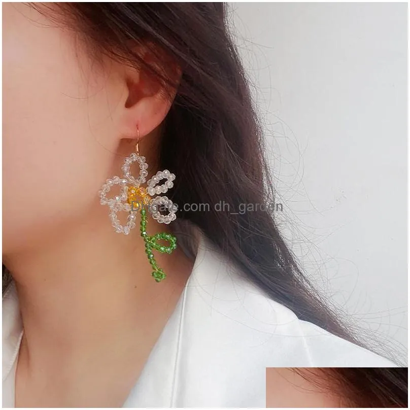 dangle chandelier handmade crystal daisy flower drop dangle earrings beach holiday fashion jewelry