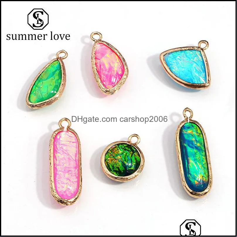 2019 arrival colorful crystal glass pendant for necklace bracelet fashion geometric transparent copper charm for diy jewelry