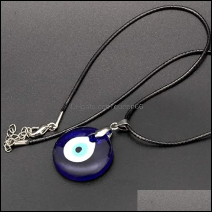 blue evil eye pendant necklace for women black wax cord chain men choker jewelry lucky amulet female party gift