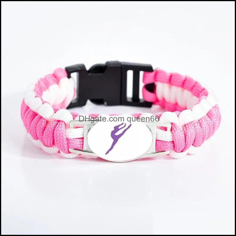  arrival ballet dance bracelets for women girls dancer dance shoes sign glass charm pink cord wrap bracelet girlfriend jewelry gift