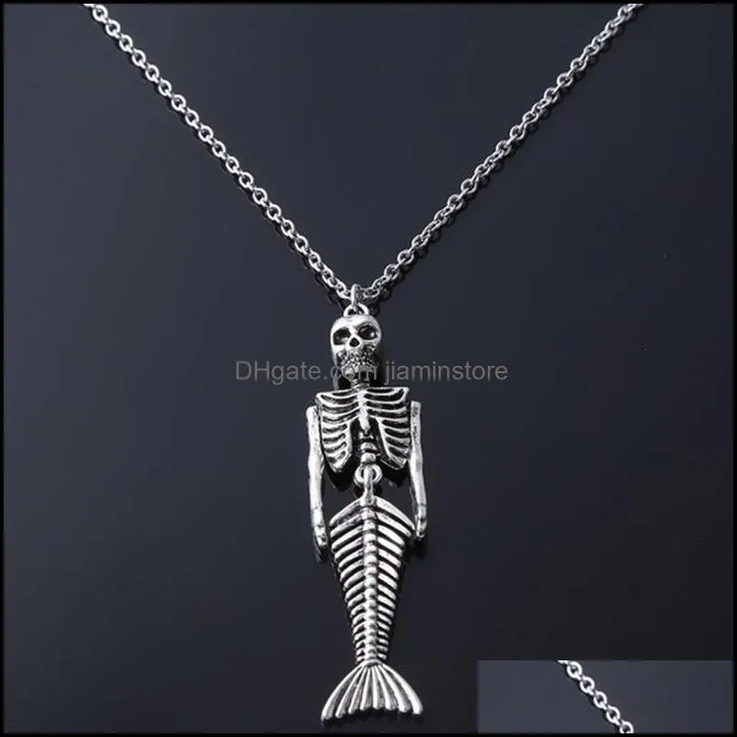 retro style arm adjustable mermaid skeleton pendant punk necklaces charms jewelry hanging decoration for halloween party