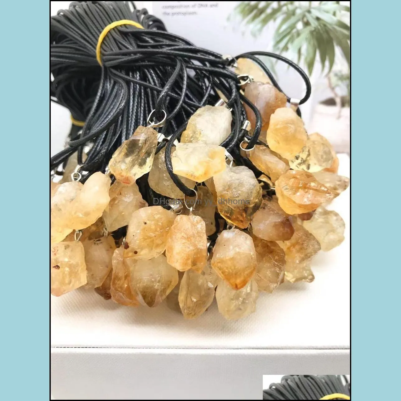 natural yellow crystal pendant necklace energy stone healing meditation yoga gift wholesale