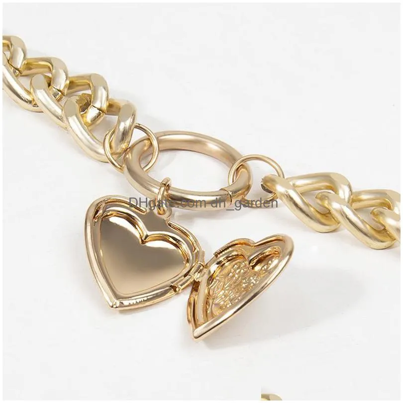 exaggerated punk metal heartshaped necklace ladies thick chain multilayer necklace gift charm hiphop gothic collar jewelry