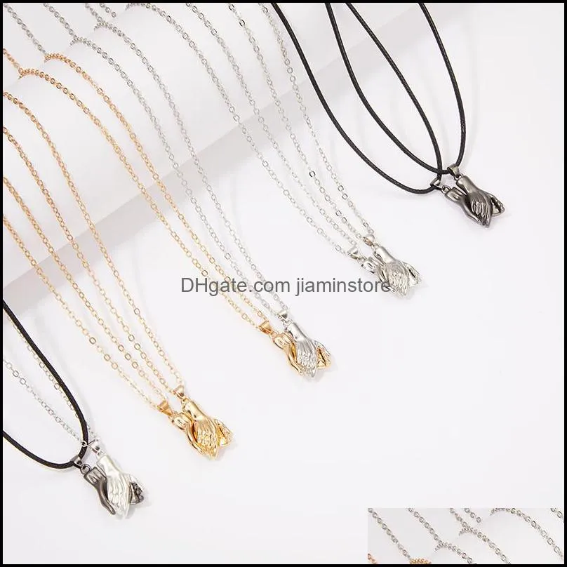 casual hold hands magnetic couple necklaces lovers hand pendant necklace for women men fashion jewelry gift 1 pair