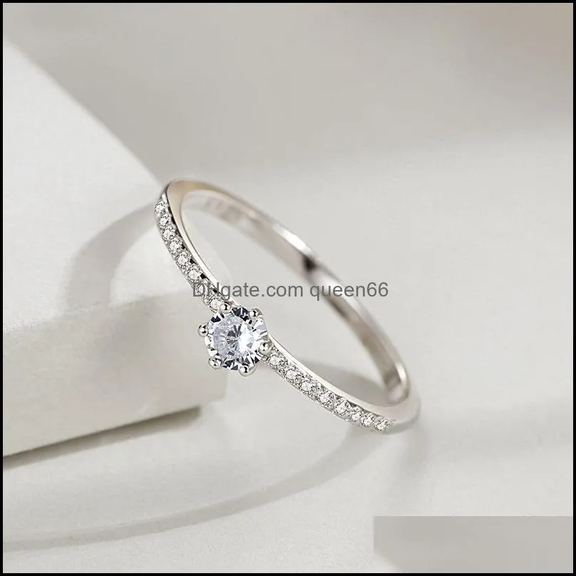 925 sterling silver simple ring round clear zircon women fashion ring for wedding jewelry 20220301 t2