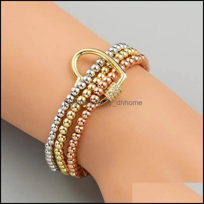 fashion personality bracelets men women bangle copper zircon 3pcs/set charm elastic bracelet hip hop jewelry l345fa