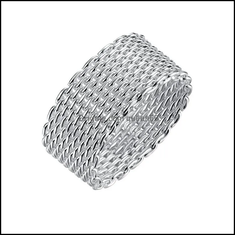 epacket dhs plated sterling silver net ring dhsr38 us size 6 7 8 9 10 womens 925 silver plate band rings jewelry 590 q2