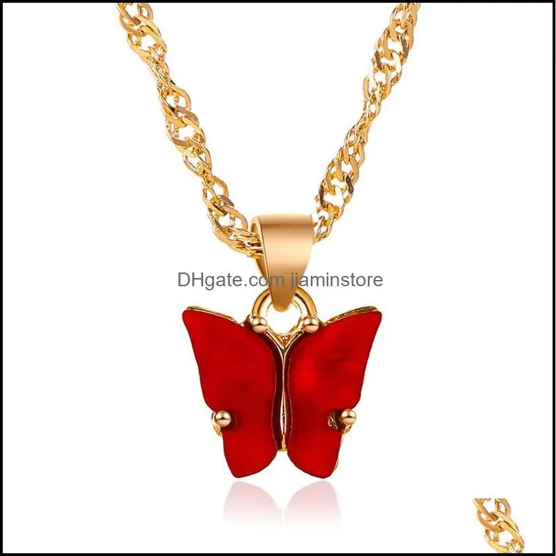 vintage acrylic butterfly choker necklace fashion women golden chain necklaces jewelry party gift