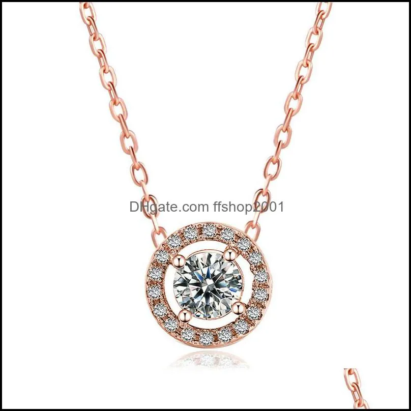  arrival round cubic zirconia stud earring necklace bracelet for women rose gold silver crystal earring fashion jewelry set gift