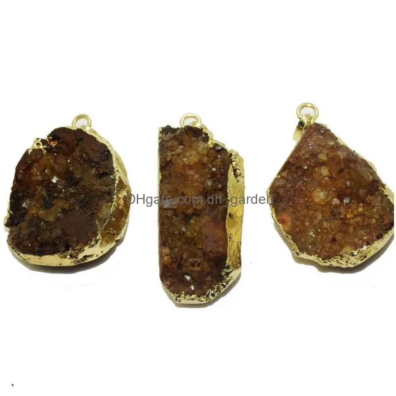 fashion jewelry yellow rough crystal quartz men pendant necklace natural stone gold point pendant druzy necklace for women