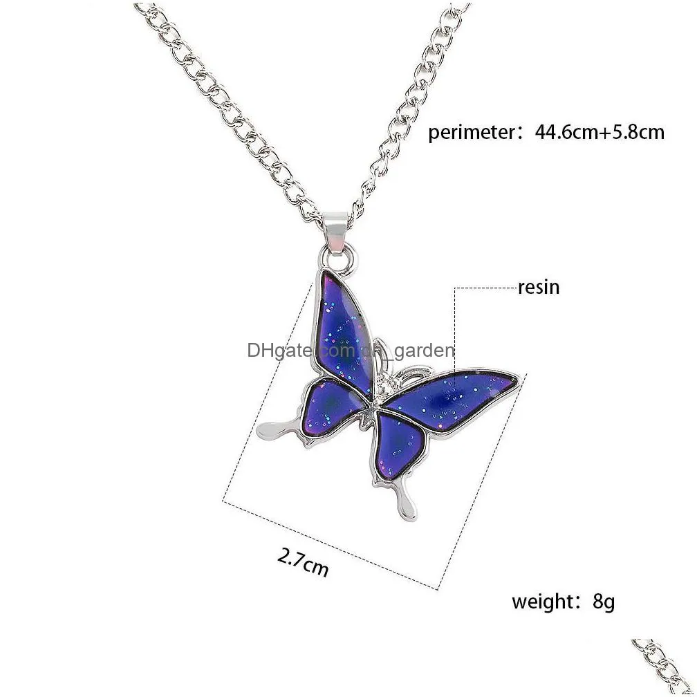 fashion blue butterfly temperature sensing pendant necklace bracelet link chain necklace for women girls jewelry