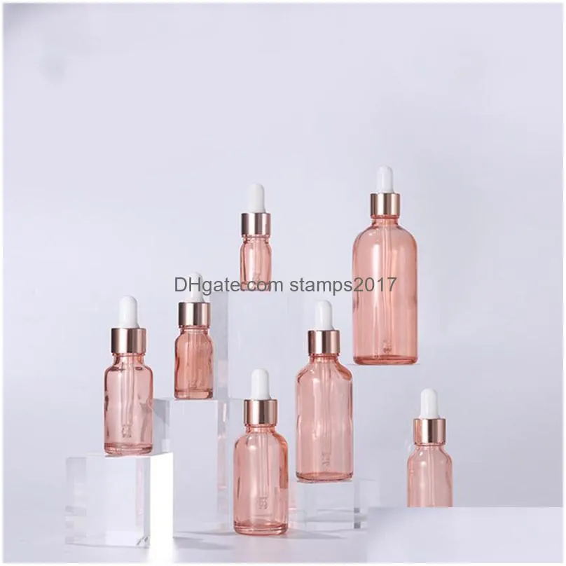 5ml 10ml 30ml 50ml pink glass dropper bottle container jar pot vials for  oils eyes sample drops dropping refillable bottles
