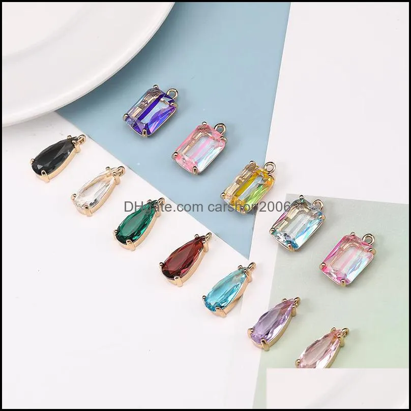 arrival colorful k9 crystal glass pendant for necklace earring fashion waterdrop square transparent copper charm for diy jewelry