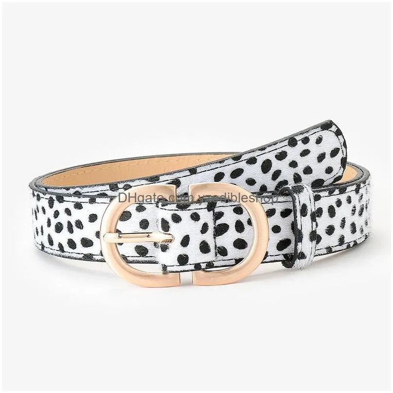 womens leopard pu leather belt metal needle buckle simple jeans dress decorated belts